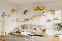 Cat Wall Shelves, 9-in-1 Wood Cat Wall Furniture Set, Burlywood – Essentials for Cats - Beige / 26 Piece Set