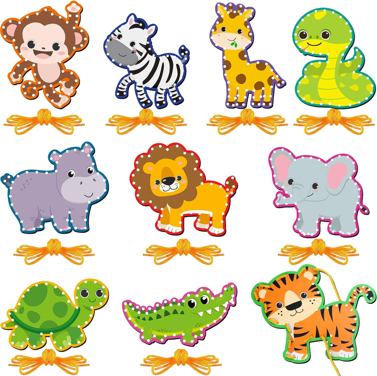 Pajean 10 Pcs Kids Lacing Cards Double Sided Animal Sewing Cards Kits - Jungle Style