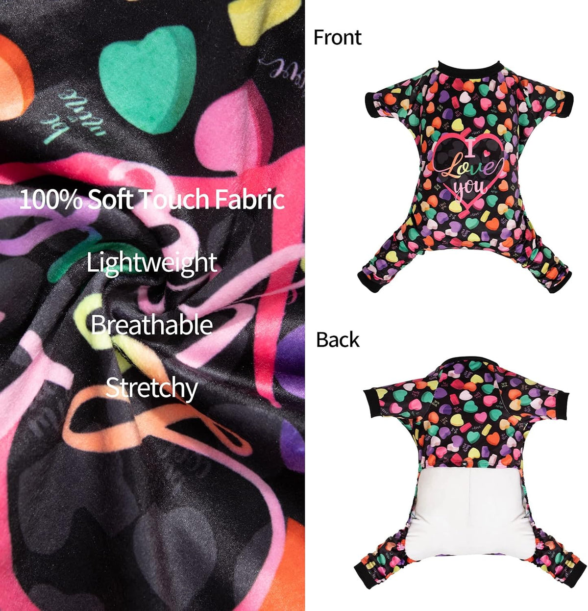 CuteBone Small Dogs Outfit Soft Puppy Onesies Pjs Christmas Dog - I love u / Large - image 3