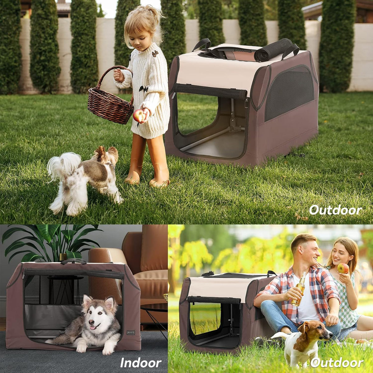 PETSFIT Dog Travel Crate, Soft Sided Dog Crate, Easy to Set Up - 30.0"L x 20.0"W x 19.0"H / Brown - image 4