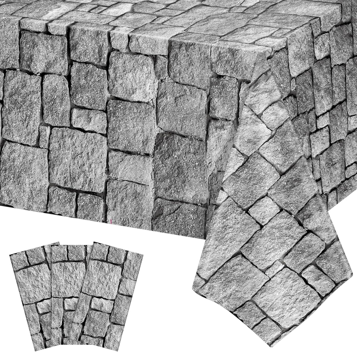 NatNarr 3 Pack Wood Grain Plastic Tablecloths - Stone Wall