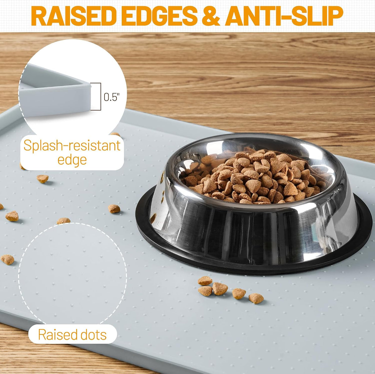 Hubulk Dog Feeding Mat,100% Waterproof Food Grade Silicone Pet Food and Water Bowl - Mist / 19"l X 12"w - image 3