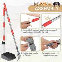 Heeyoo Dog Pooper Scooper, Dog Poop Tray and Rake Set, Pet Waste Removal Scoop with Long Adjustable Sectional Stainless Handles