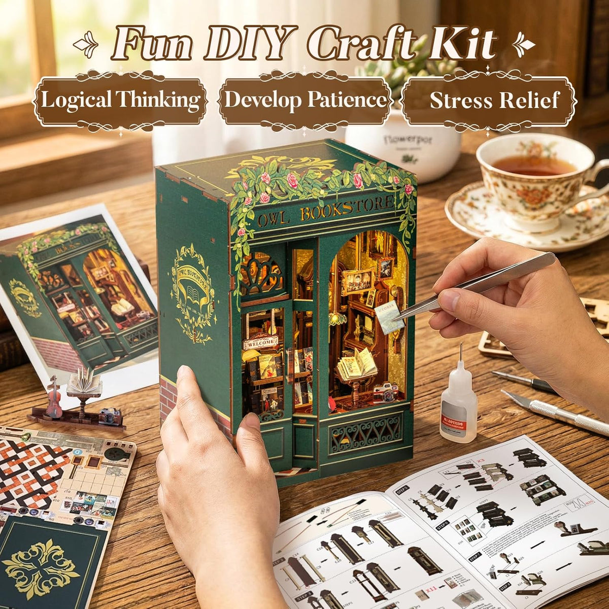 CUTEBEE Book Nook Kit, DIY Miniature House Kit for Adults - image 4