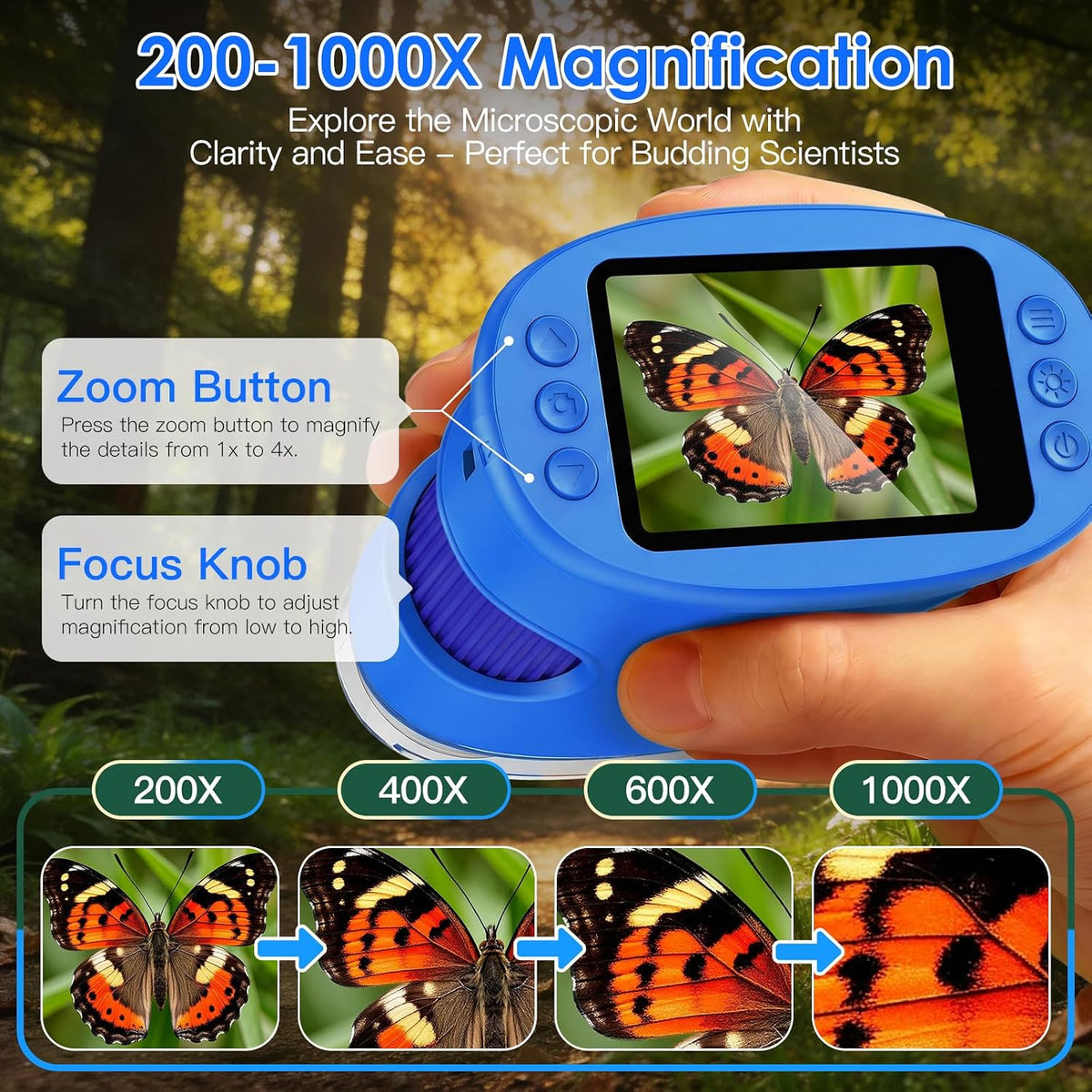 4K 1000X Handheld Digital Microscope for kids 2.0" IPS Screen – Fun for Kids & Family - Blue - image 2