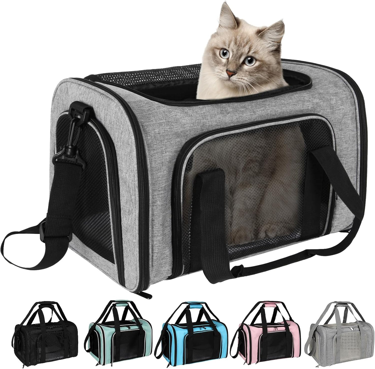 Top tasta Dog Cat Carrier Pet Carriers for Small Medium Large Cats - 18.0"L x 11.5"W x 11.5"H / Grey&Black