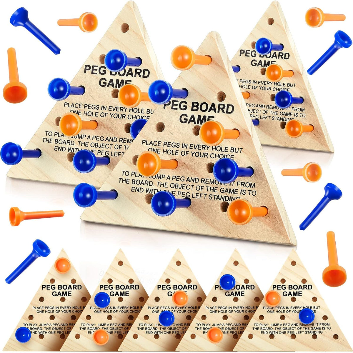 Zhanmai 3 Sets Wooden Triangle Peg Travel Game - Blue & Orange Peg / 50