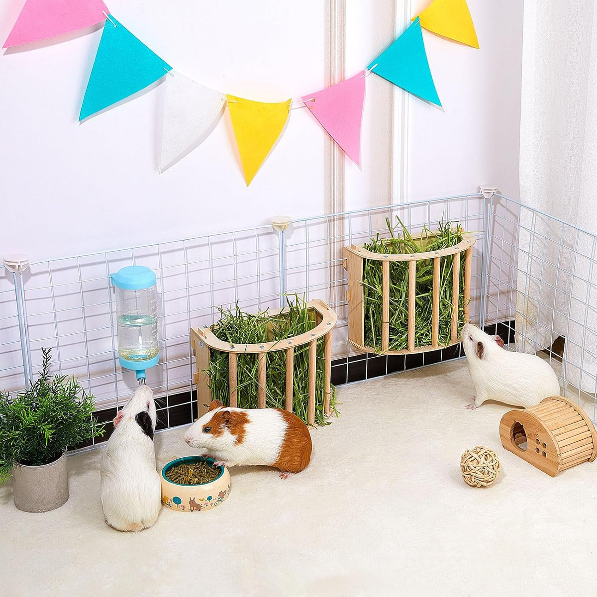 Wooden Guinea Pig Hay Feeder, Large Hanging Rabbit Rack – Essentials for Small Pets - 2 PACK / Wood color - image 4