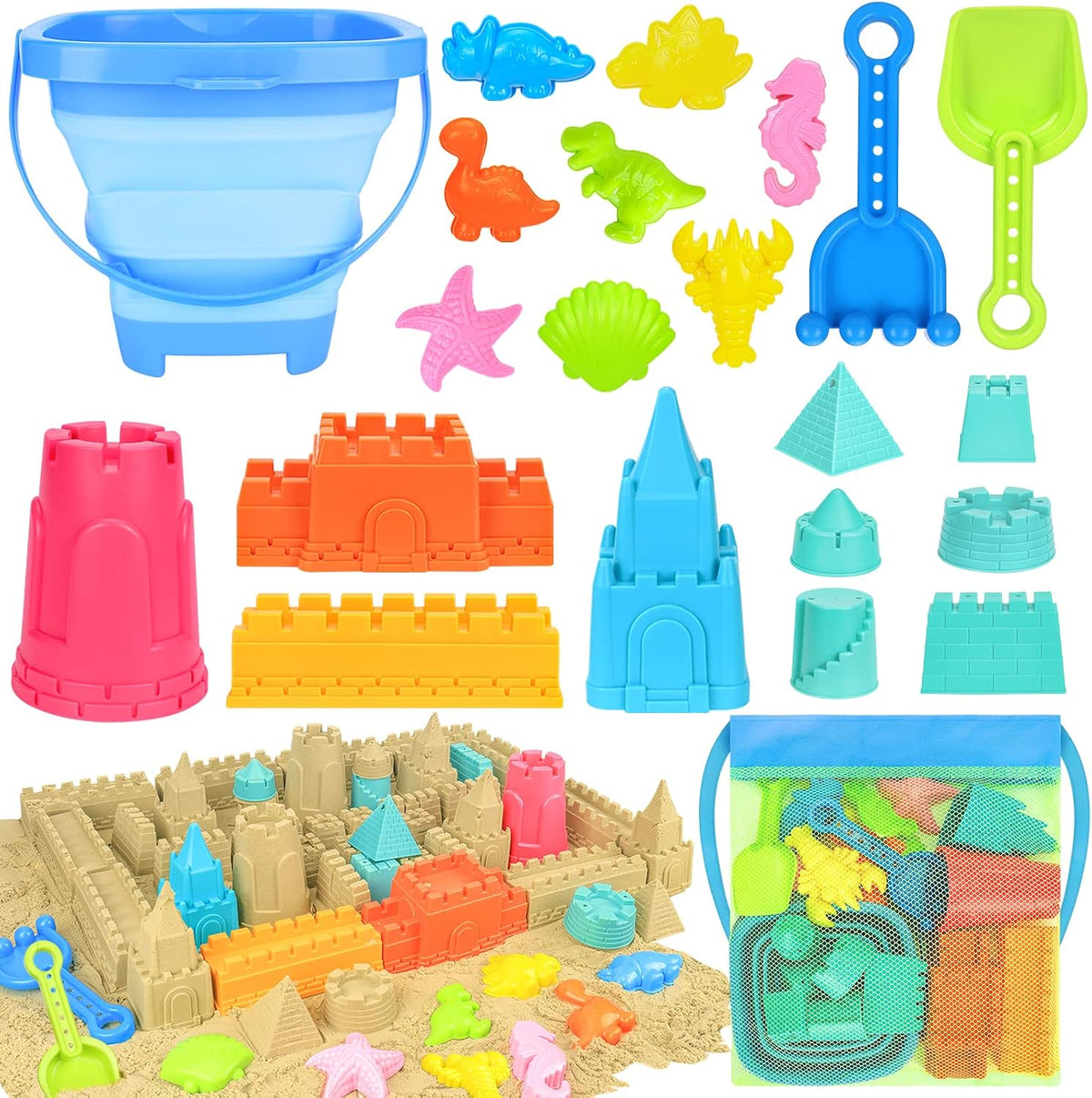 RACPNEL Beach Toys with Collapsible Bucket