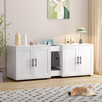 Gaomon Litter Box Enclosure with Double Cage, Cat House,Hidden Litter Box Enclosure Furniture for 2 Cats, Wooden Enclosed Cat Litter Box Furniture,55”L x 17.7”W x 22.5”H,White