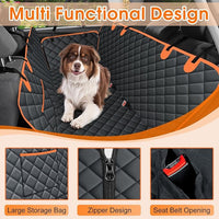 Dog Car Seat Cover, Durable Waterproof Scratch Proof Nonslip Dog Hammock, Back Seat Covers with Pocket for Cars SUVs and Trucks - S, Black/Orange