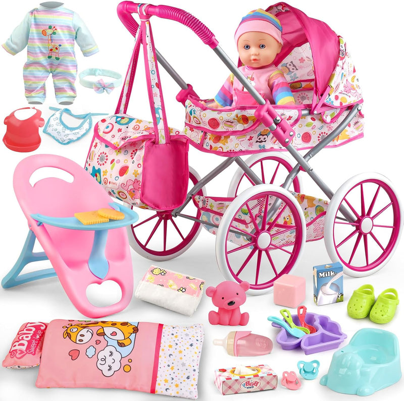 Baby Doll Stroller Set for Girls with 12.5" Baby Doll