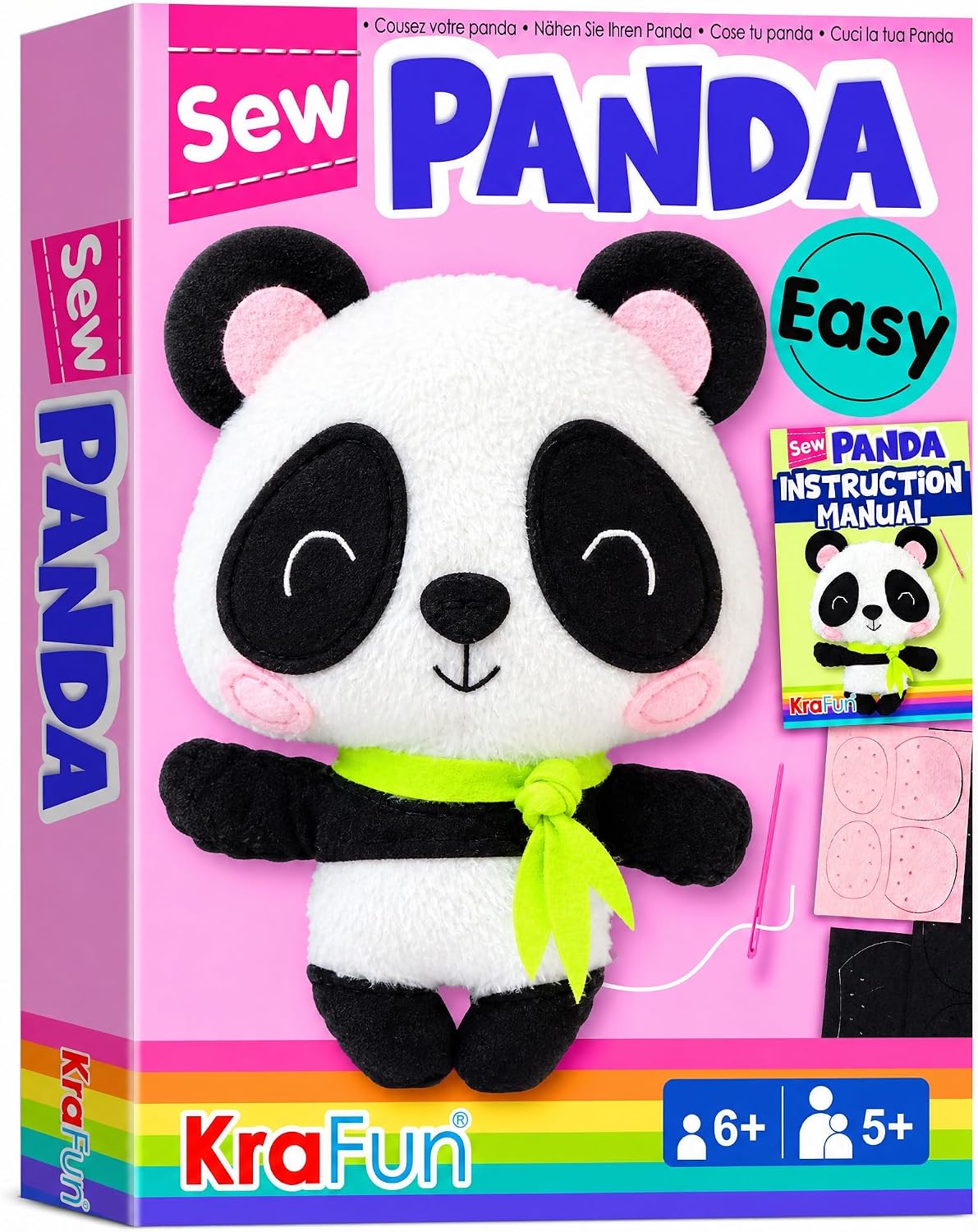 KRAFUN Beginner Sewing Kit, Sew Kitten & Mouse, Pre-Cut Felt - Panda