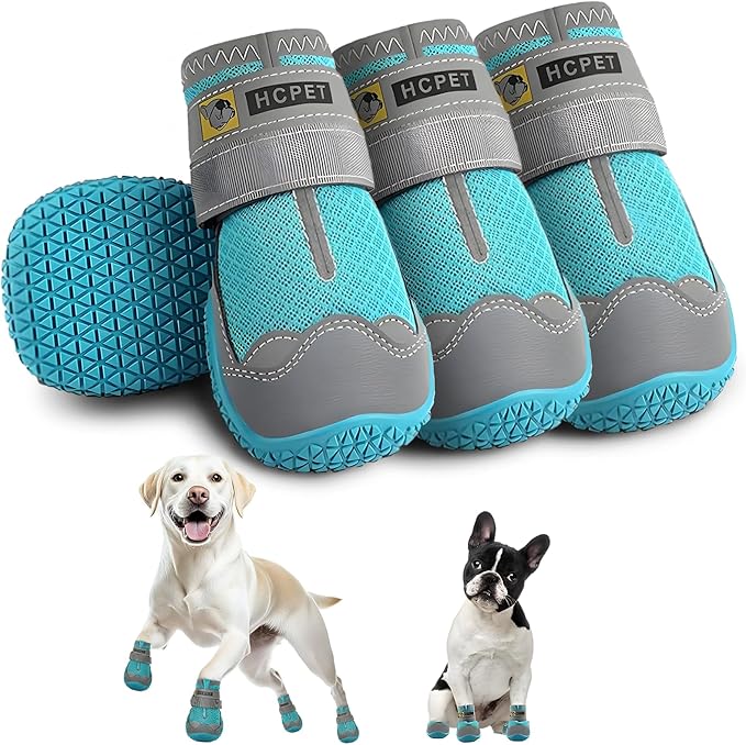 Hcpet Dog Shoes for Large Dogs, Breathable Dog Booties for Small Medium Dogs, Anti-Slip Dog Boots & Paw Protectors for Hot Pavement Winter Snow Hiking with Reflective Straps Blue Size 2