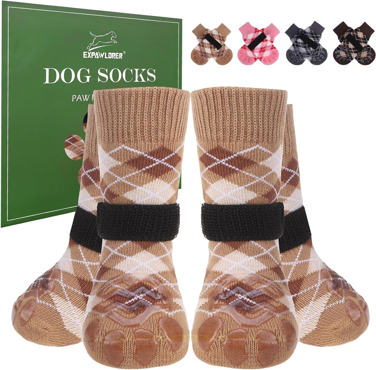 EXPAWLORER Dog Socks to Prevent Licking Paws - Large / Khaki