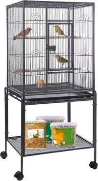 HSM 53 inch wrought iron large bird flight cage with rolling stand