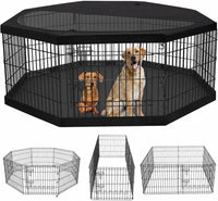 Foldable Metal Dog Exercise Pen/Pet Puppy Playpen Kennels Yard Fence - Black / 30''H / Playpen+Bottom+Top Cover