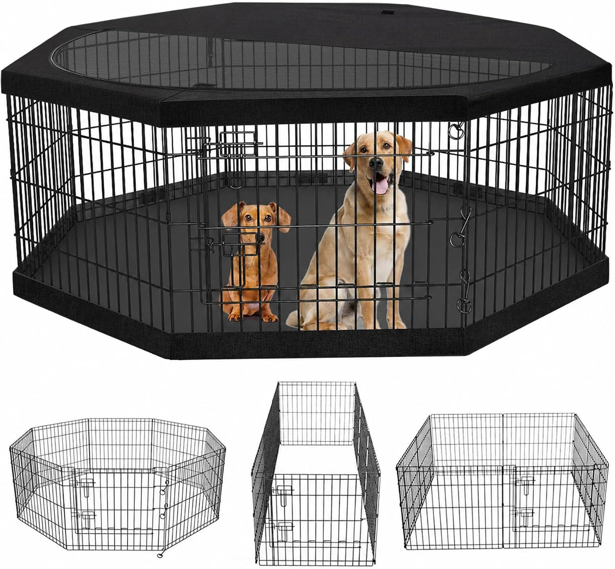 Foldable Metal Dog Exercise Pen/Pet Puppy Playpen Kennels Yard Fence - Black / 30''H / Playpen+Bottom+Top Cover