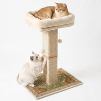 Tall Cat Scratching Post for Indoor Cats Adults with Carpet - Brown / Large（with bed）