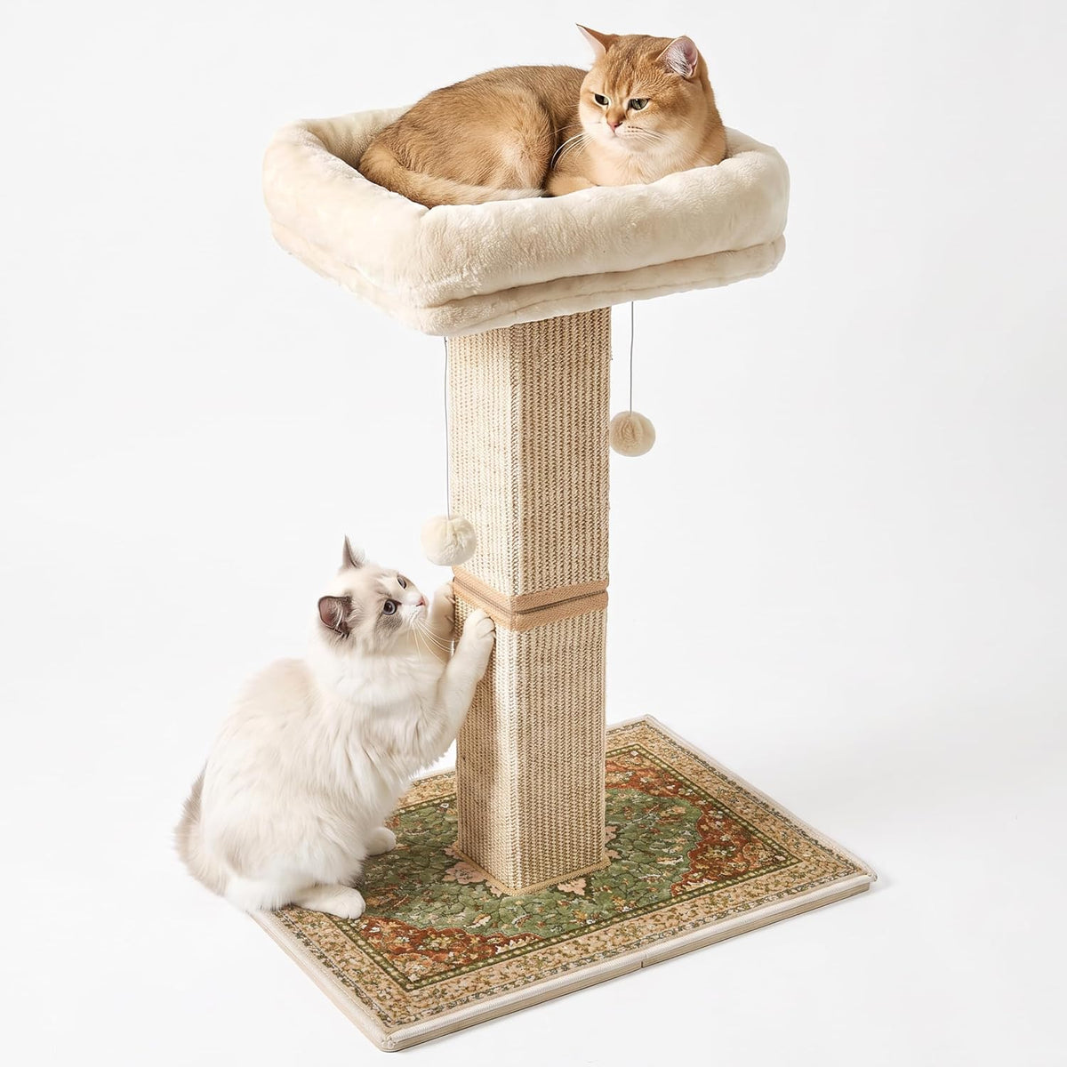Tall Cat Scratching Post for Indoor Cats Adults with Carpet - Brown / Large（with bed）