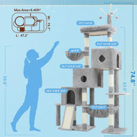 Hey-brother Cat Tree Tower with 3 Condos - 74.8 inches / Light Gray - image 2