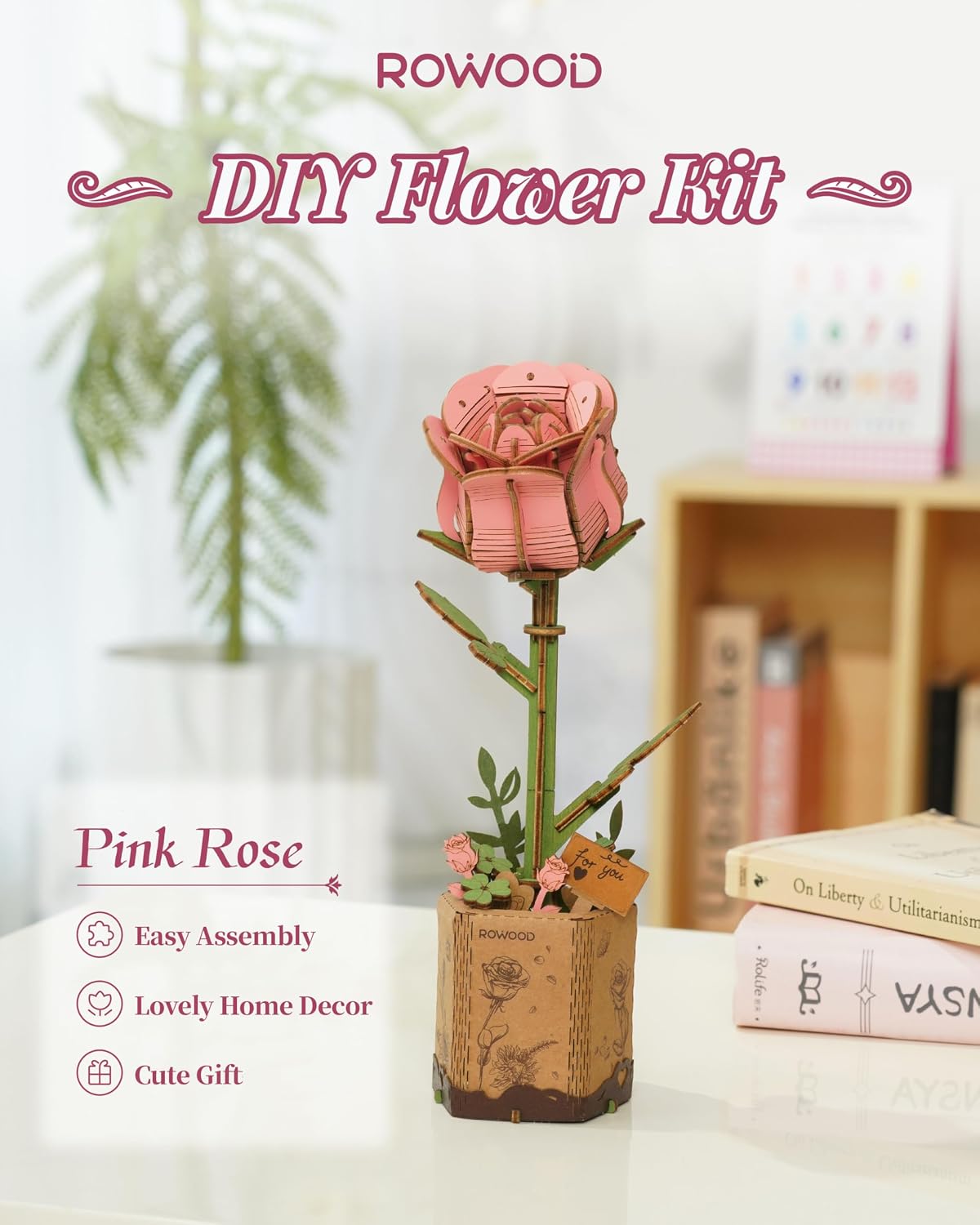 rowood 3D Puzzles for Adults - Pink Rose - image 2