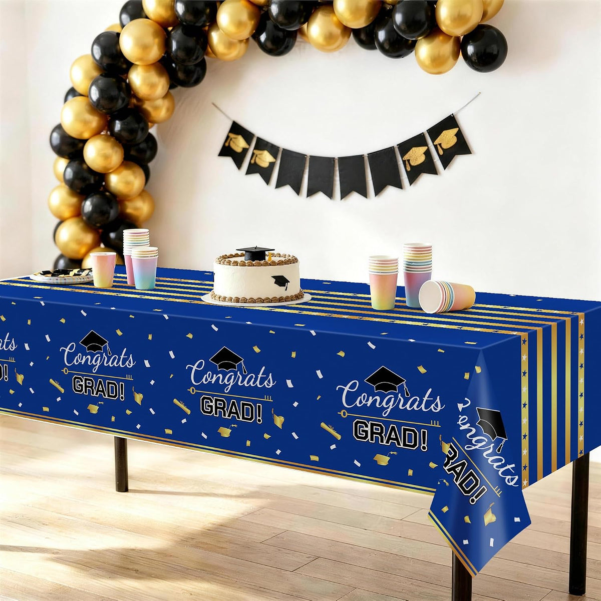 Childom 3 Pack Black and Gold Tablecloths for Events - Blue - image 2