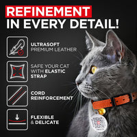 WAUDOG Leather Cat Collar with Bell Elastic Strap Stretchy Kitten - Orange / 8"- 12" Without Holder - image 2