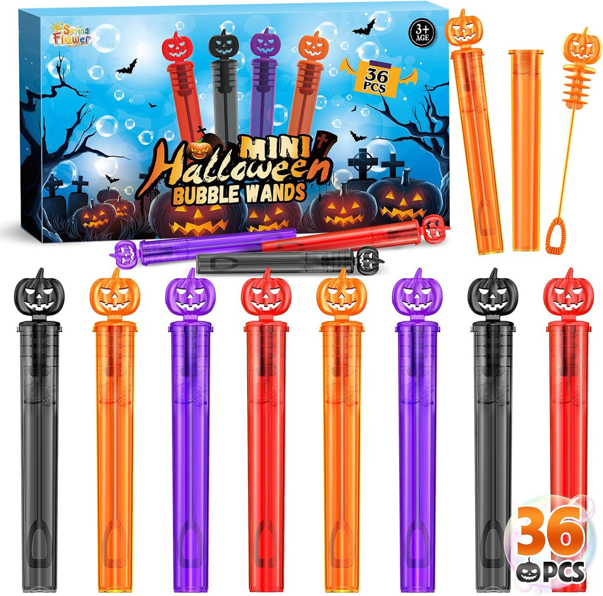 SpringFlower 36-pack of mini Halloween bubble wands in 4 colors - view 4