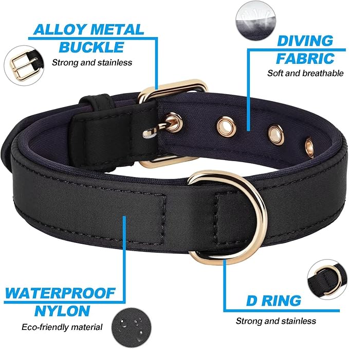 Didog Soft Padded Dog Collars for Small Dogs, Lightweight and Breathable Dog Collar with Metal Buckle for Puppy, Black, S