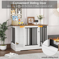 Dog Crate Furniture 47" Large Dog Kennel for Dogs Indoor, Heavy Duty Dog Cage with Sliding Door and 2 SUS Bowls Wooden End Table in Living Room for Small Medium Large Dogs, White