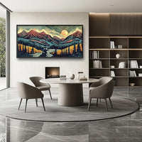 Quorin Boho Mountain Large Wall Art Abstract Pictures Lake Pine Tree Forest Foggy Sunset Wall Decor Nature Landscape Canvas Print Painting Artwork for Bathroom Living Room Bedroom 60L x 30W