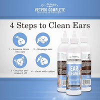 VetPro Complete Dr. Joseph's Dog Ear Cleaner, 8 Ounces, Gentle Dog and Cat Ear Rinse Solution Wash with Aloe Vera and Vitamin E, Dog Ear Drops to Remove Wax and Debris, Reduces Odor, Easy Applicator