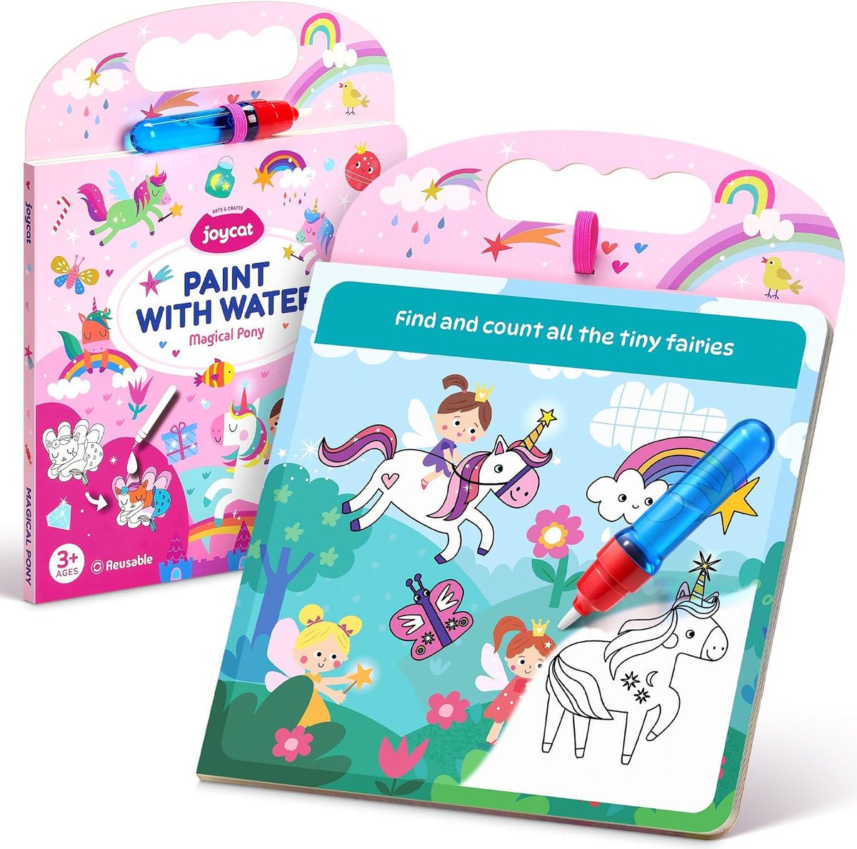 JoyCat Farm Water Coloring Book for Toddler Kids, 13 Pages - Magical Pony
