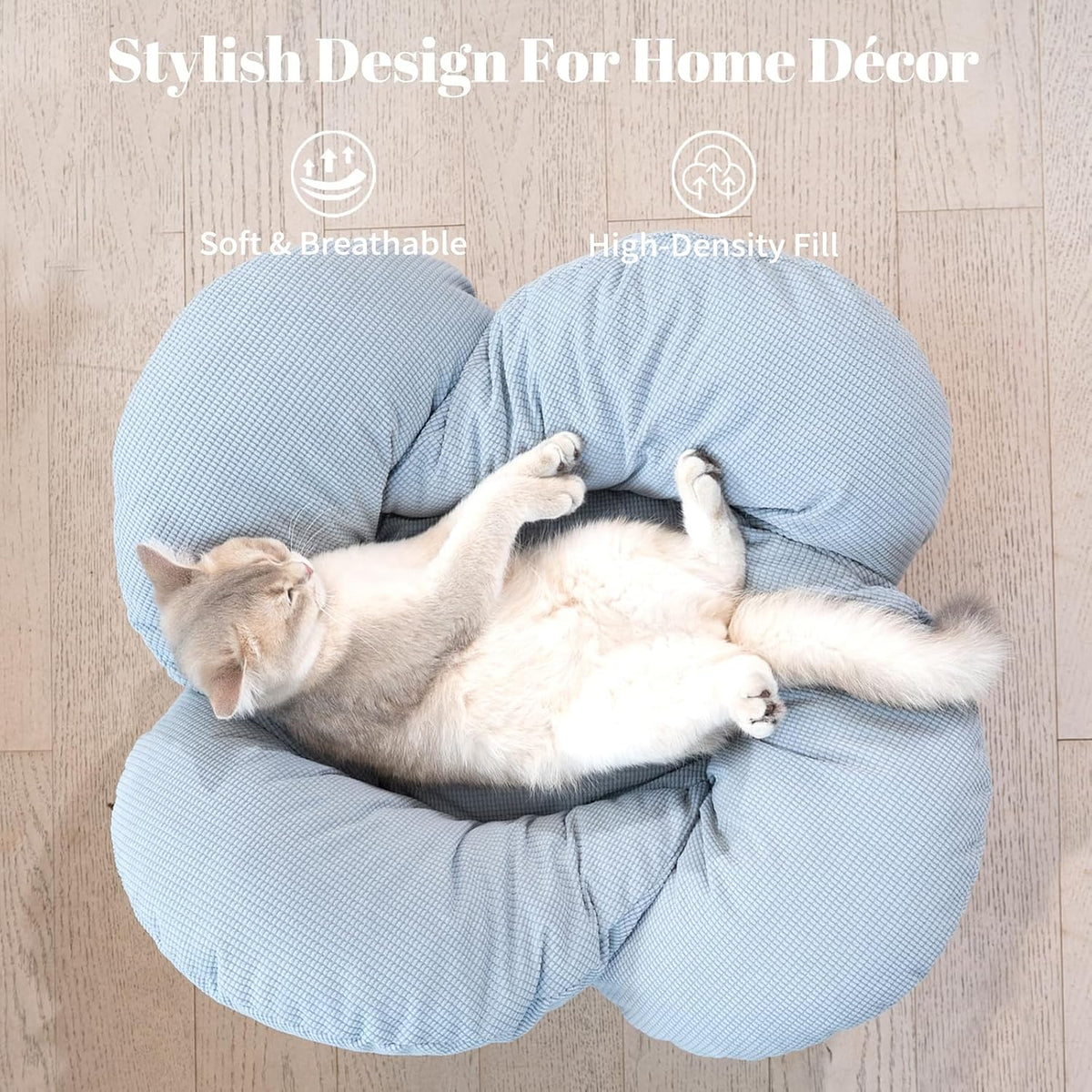 Elevated Cat Bed for Indoor Cats Couch Sofa Flower – Essentials for Cats - Light Blue - image 3
