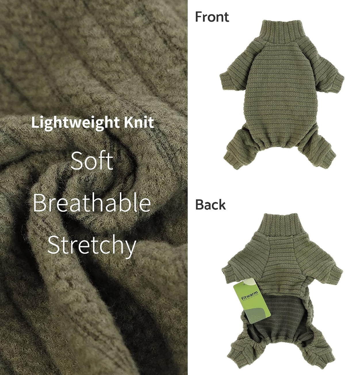 Fitwarm Turtleneck Raglan Dog Pajamas - Large / Sage Green - image 3