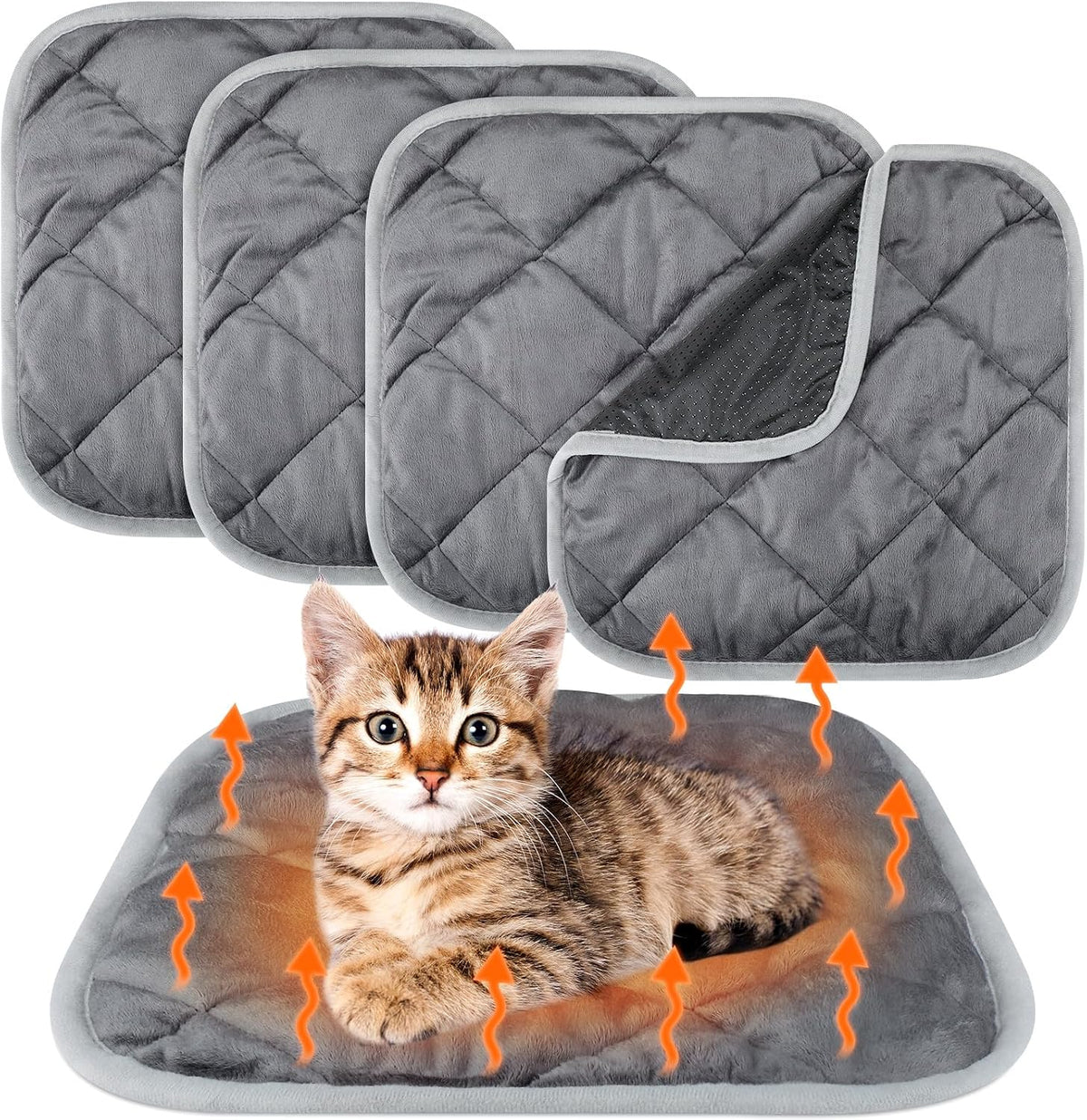 4 Pack Self Heating Cat Pad Self Warming Dog Mat - 12 x 12 Inch / Gray