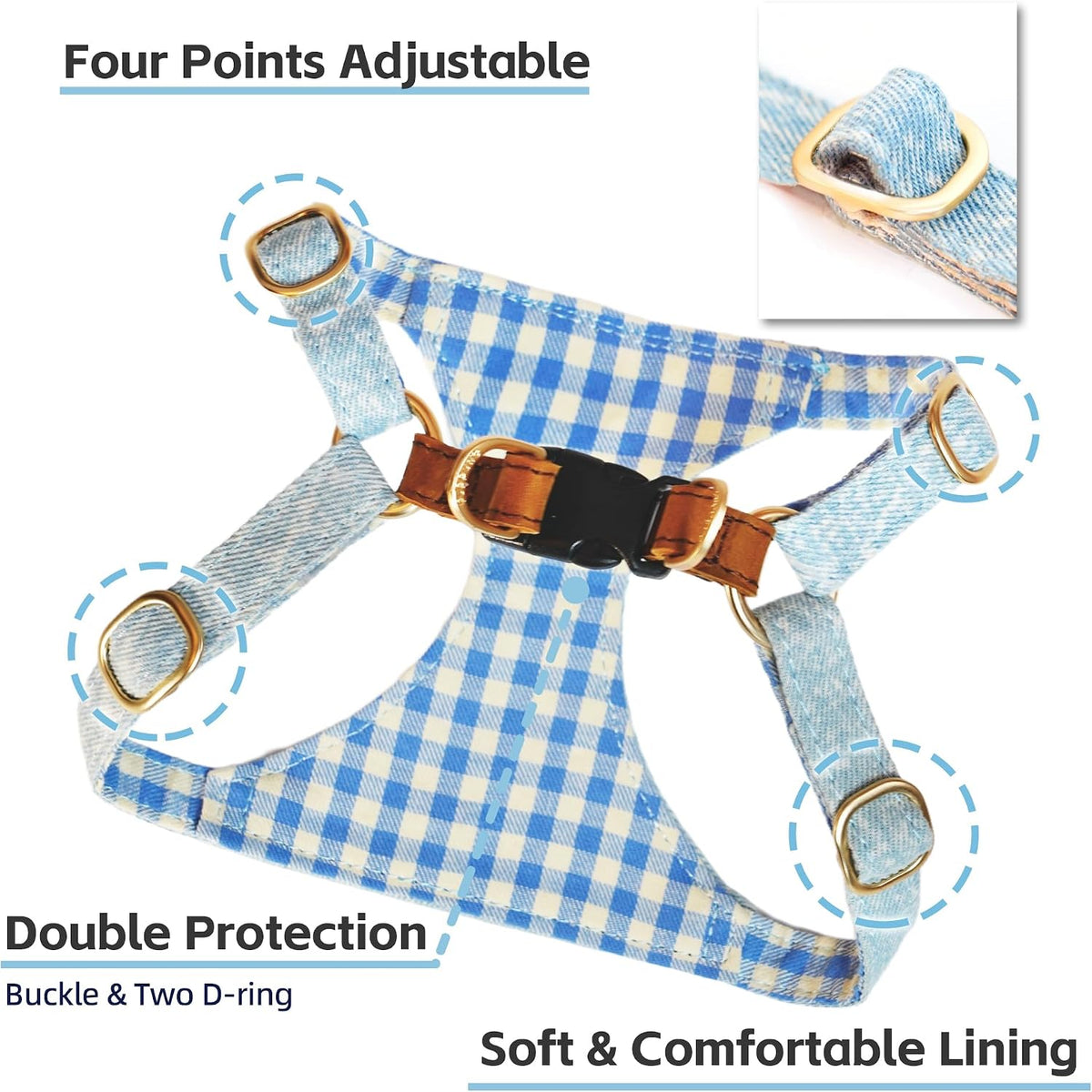 Puppytie XS Dog Harness and Leash Set, Denim Brown, XS – Essentials for Dogs - checked-blue / XXS(2.2-6lb) - image 3