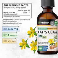 BIO KRAUTER Cats Claw Tincture - Vegan Cat's Claw Supplement - Immune Support - Alcohol & Sugar Free Extract - Vegan Drops 2 Fl.Oz.
