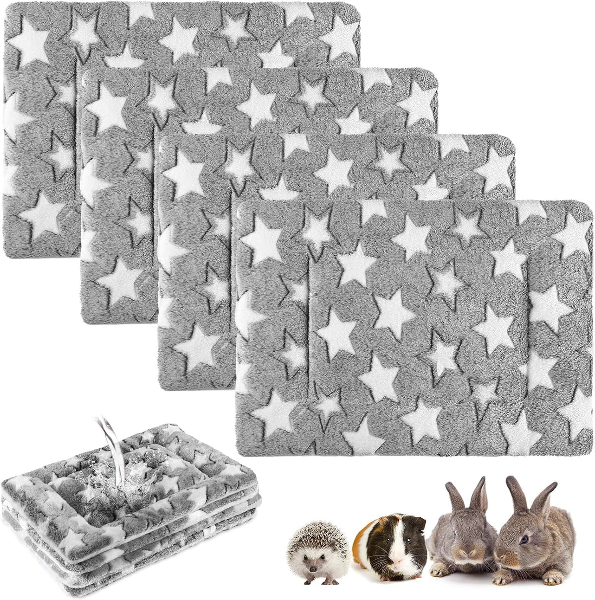 Haull 4 Pcs Waterproof Guinea Pig Bedding Mat, 13 x 10 - Black White Star / 13 x 10 Inch