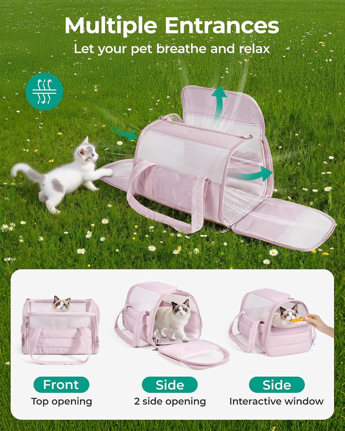 BAGSMART Cat Carrier Soft-Sided Puffy Quilted Collapsible Pet Travel - Baby Pink / 19.3"L x 13.0"W x 13.0"H - image 2