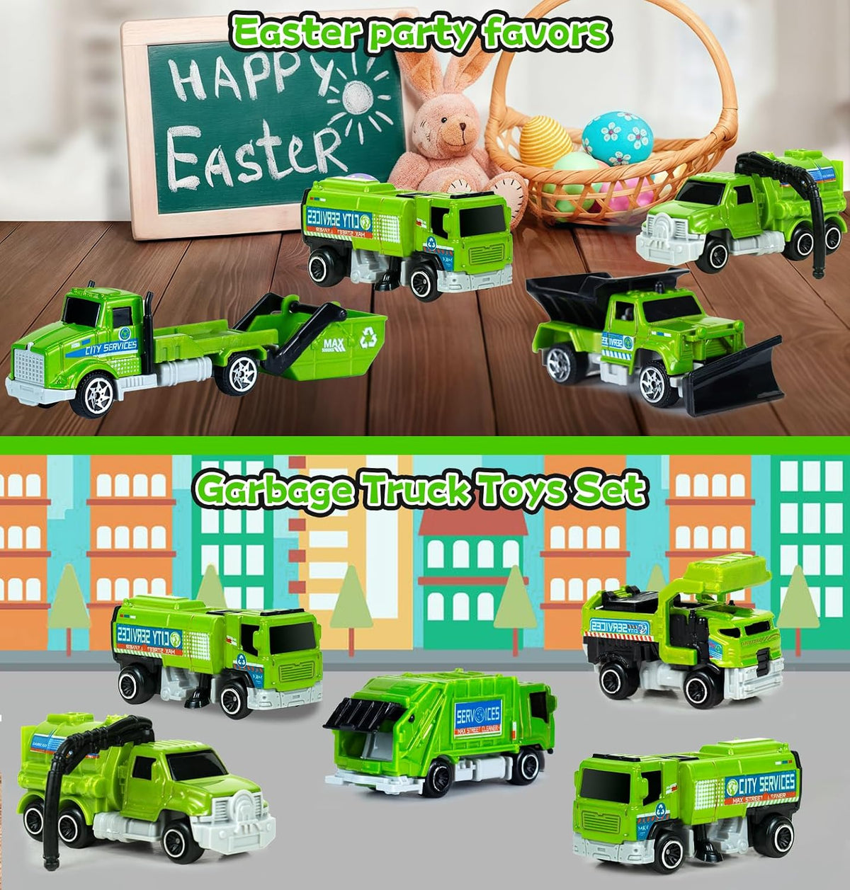 Tcvents 6-piece set of yellow diecast mini construction trucks including excavator and dump truck - view 9