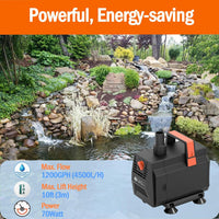 AquaMiracle 600GPH Aquarium Water Pumps Fountain Pump Pond Pump - 1200GPH - image 3