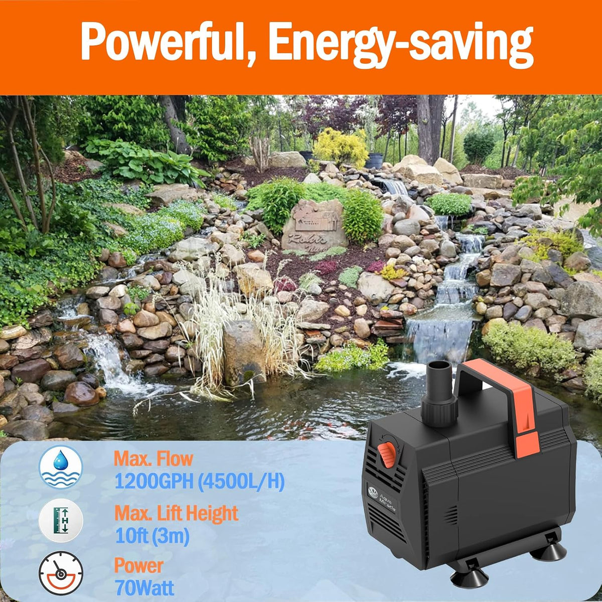 AquaMiracle 600GPH Aquarium Water Pumps Fountain Pump Pond Pump - 1200GPH - image 3