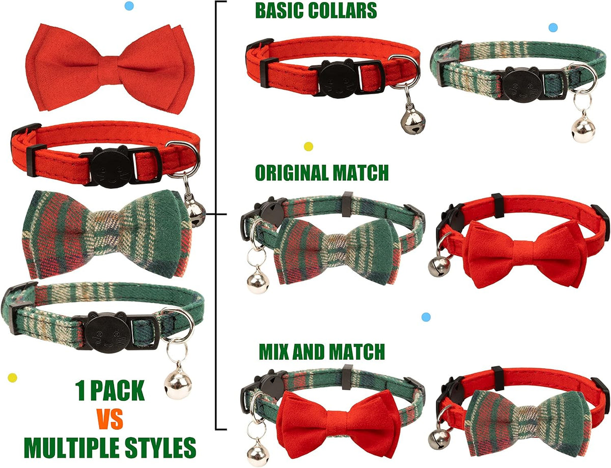 Collar for Cat Pet Breakaway with Bell Bowtie Detachable Bow - Christmas-A - image 4