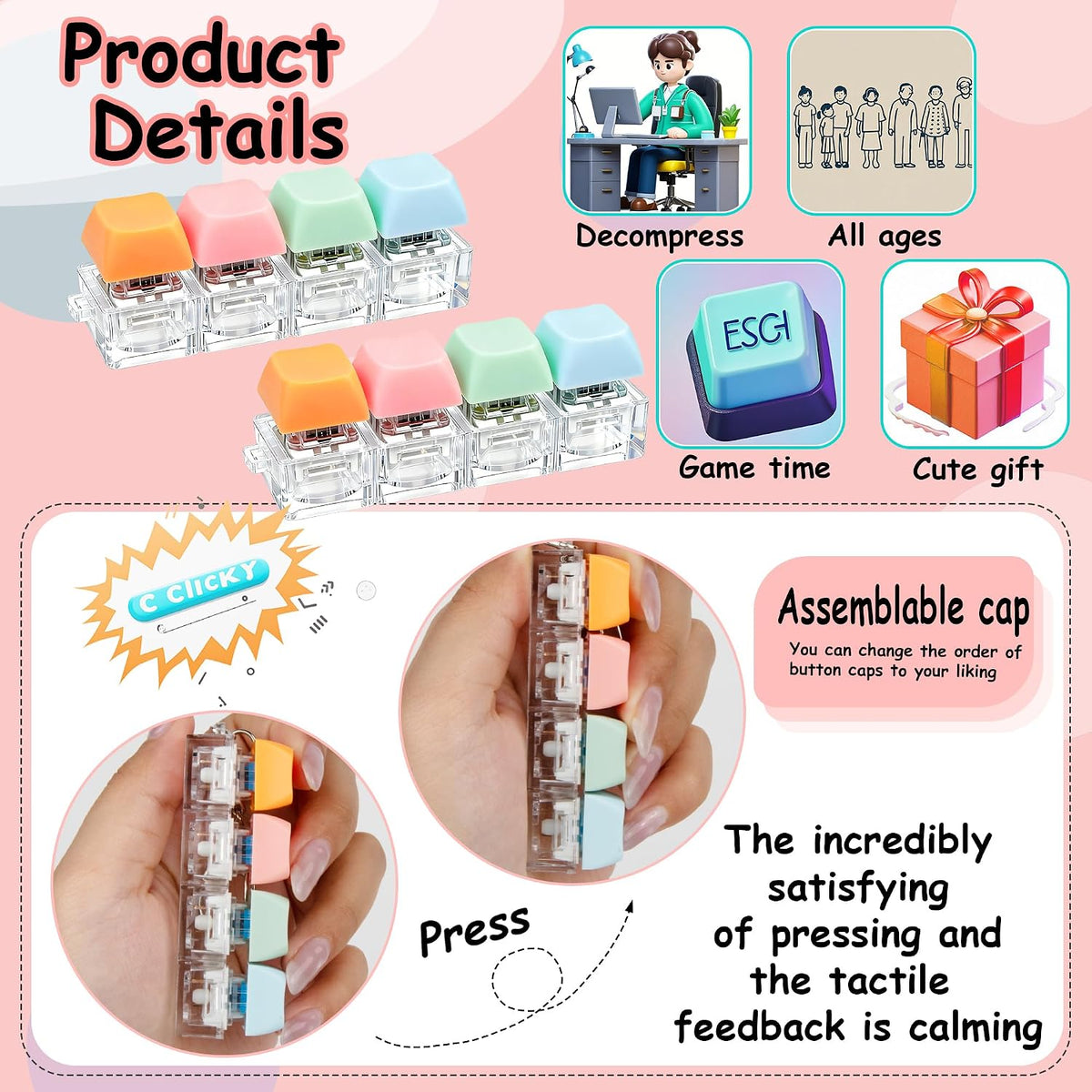 2 PCS Keyboard Fidget Toy - Four Colors - Pink Orange Blue / General - image 3