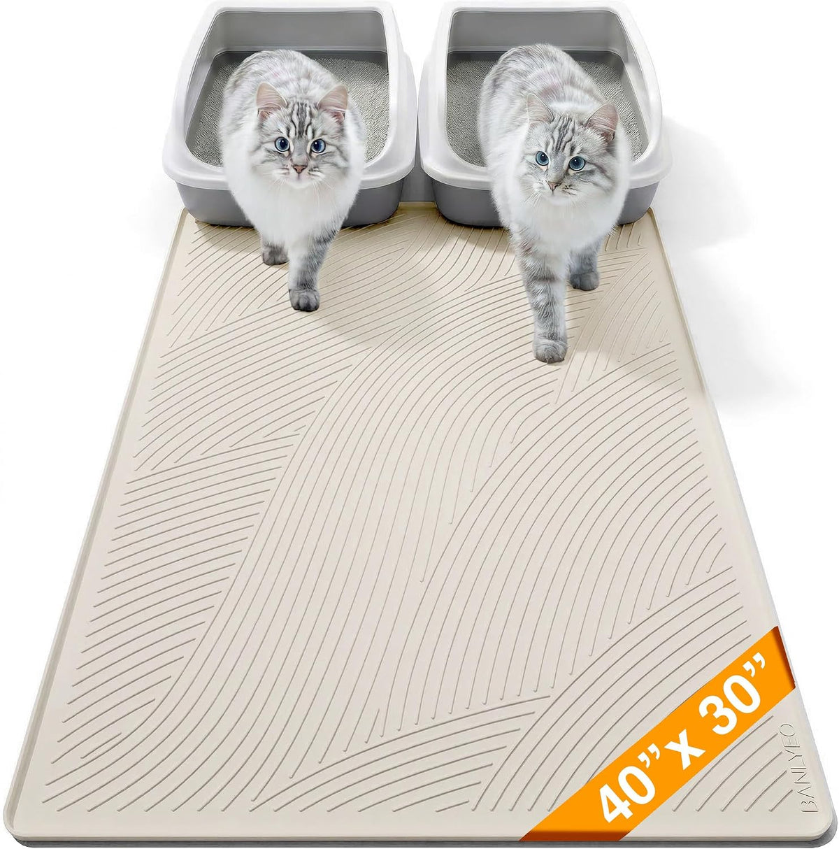 Cat Litter Box Mat, L Large Size 34 x 22 in, Water Proof - Warm Beige / 40"L x 30"W
