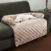 Couch Cover for Dogs - 35x35 Pet Furniture Protector with Memory Foam Neck Bolster, Quilted Fabric - Beige / Large