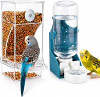 No-Mess Automatic Bird Feeder, Parakeet Cage Accessories – Essentials for Birds - Feeder + Drinking Bottle
