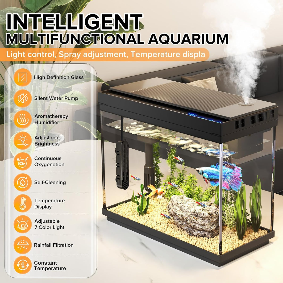 Fish Tank, 2.4-Gallon Aquarium Starter Kit with 3-in-1 Quiet Pump – Essentials for Fish - Heat Black - image 2